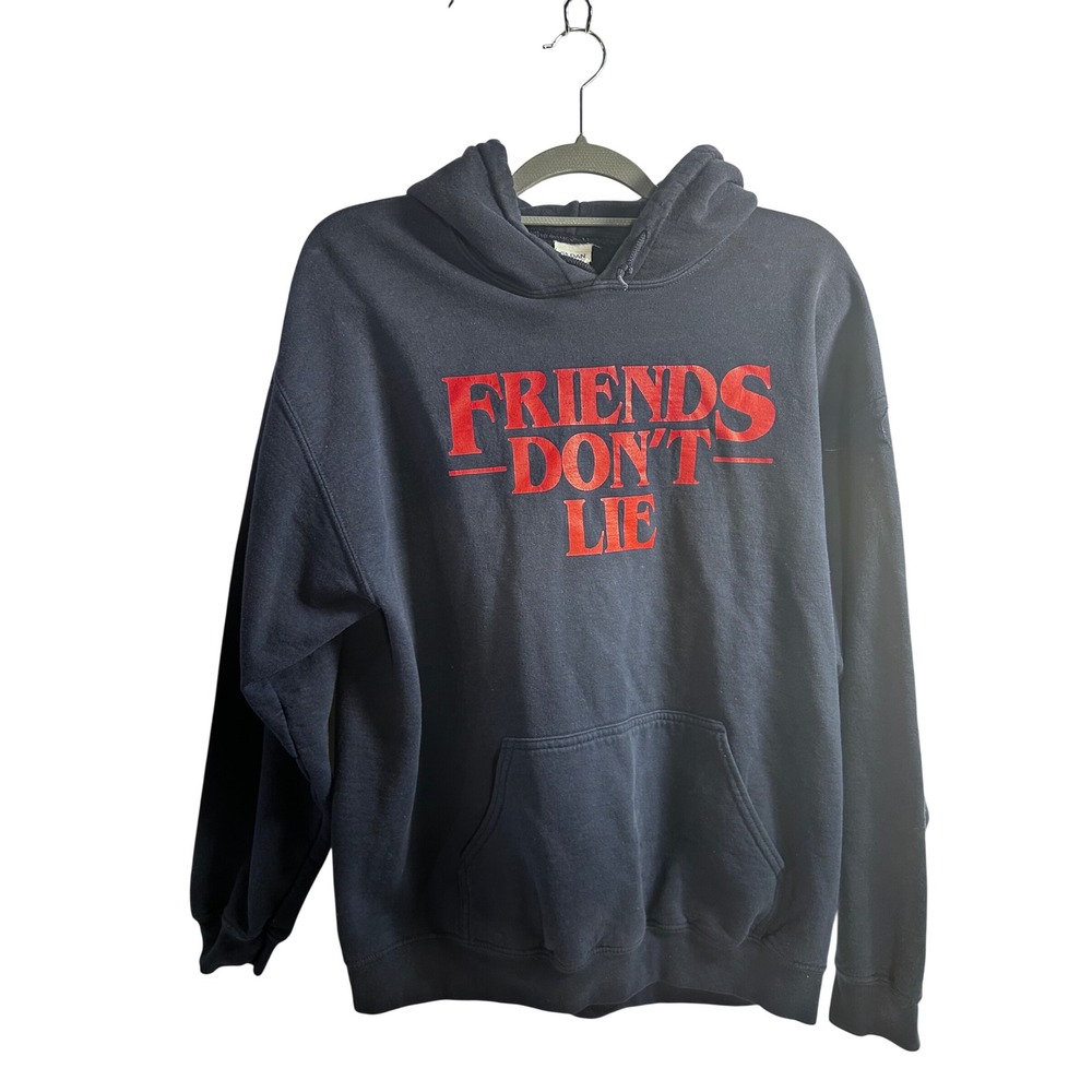 Gildan Hoodie Large Navy Blue Friends Don't Lie Graphic Women